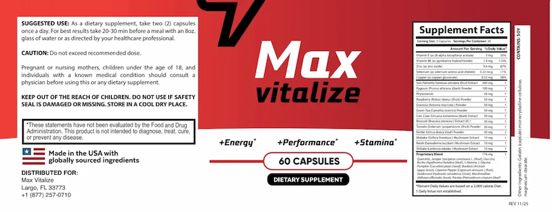 MaxVitalize supplement facts